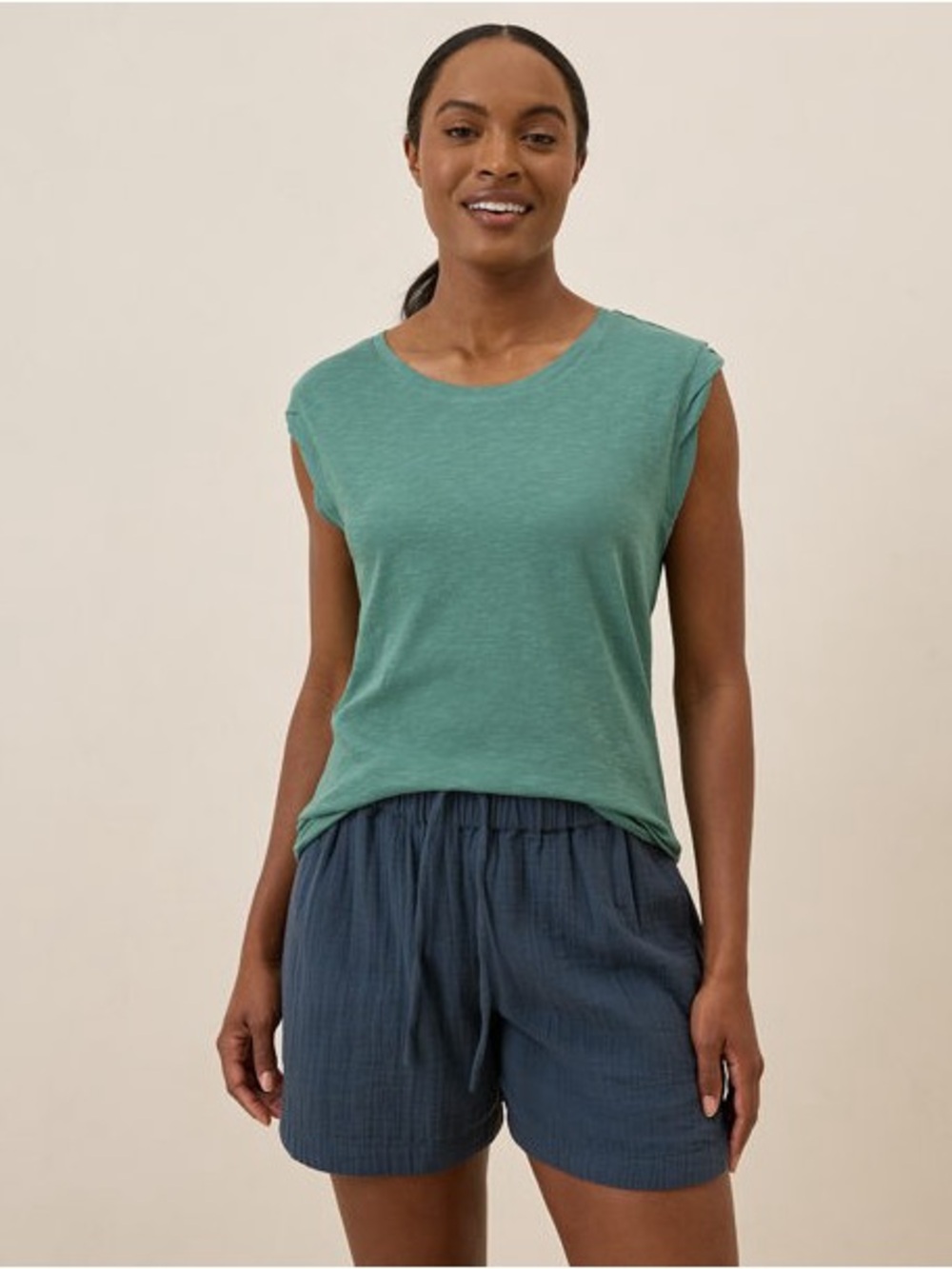 Pact Women's Featherweight Slub Muscle Tee Deep Sea Green SZ Small